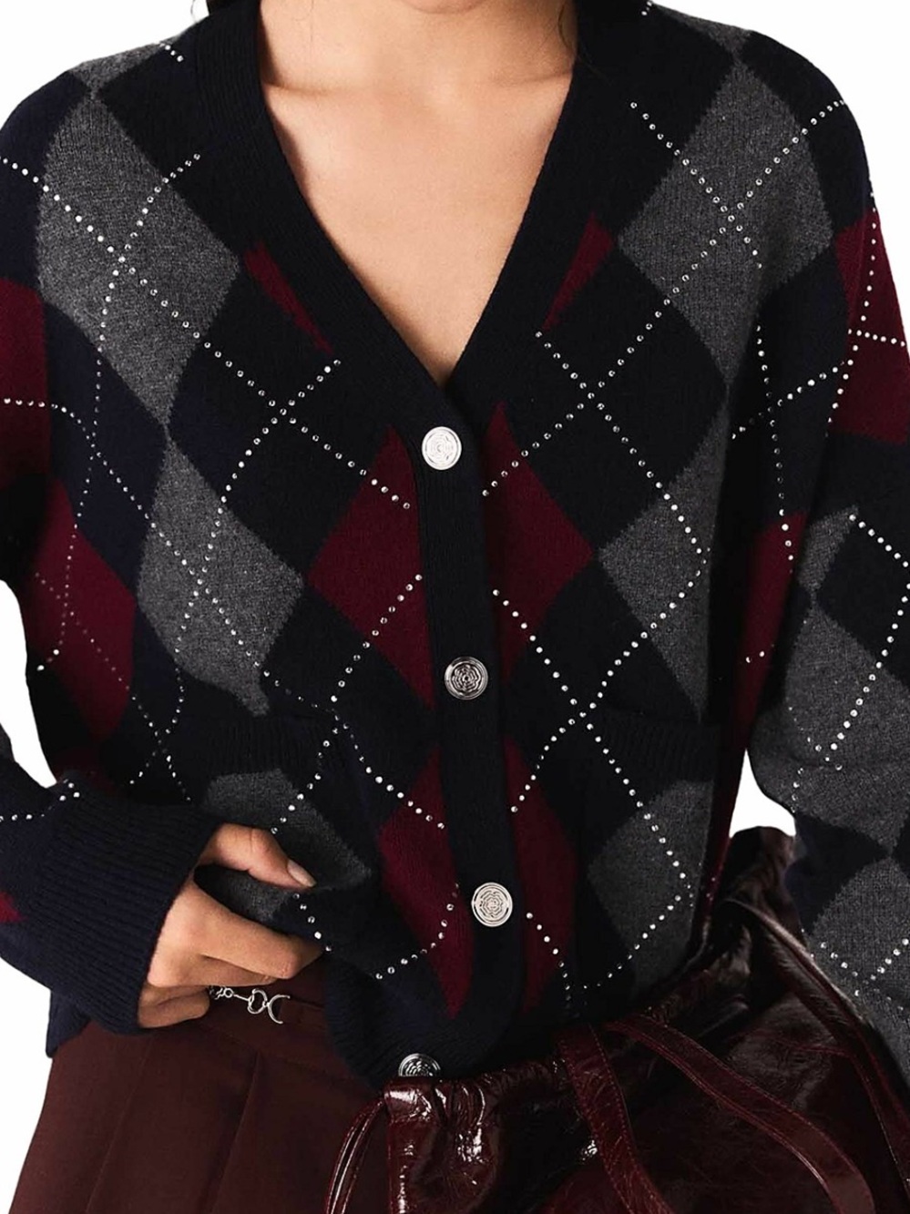 Maje Wool Rhinestone Cardigan